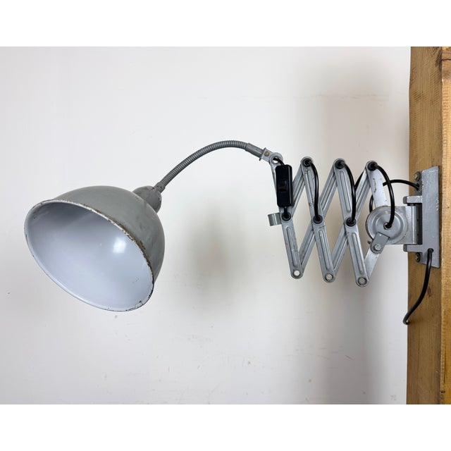 Grey Industrial Scissor Wall Lamp from Elektroinstala, 1960s For Sale - Image 4 of 18