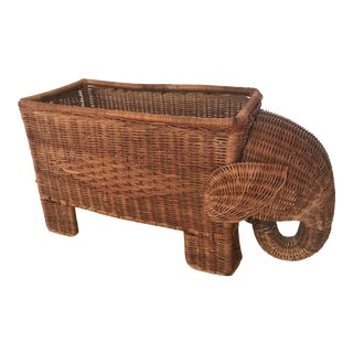 Vintage Wicker Elephant Planter Cachepot Storage Mario Lopez Torres Style For Sale