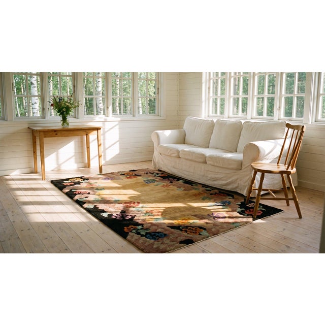 1920s Tan Camel Floral Antique Chinese Art Deco Rug 3' X 4'8'' by Nichols Workshop Wool Knotted Carpet For Sale - Image 11 of 11