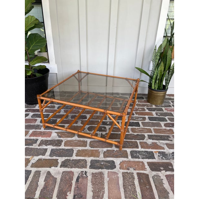 Vintage Coastal Vintage Rattan Coffee Table With Tinted Glass Chairish