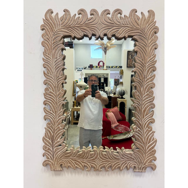 Late 20th Century Vintage Carved Wood Palm Beach Regency Mirror For Sale - Image 5 of 11