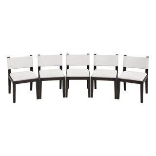 Set of 5 Restoration Hardware Barlas Baylar Saddle Brown Oak Art Deco Dining Chairs For Sale