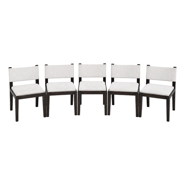 Set of 5 Restoration Hardware Barlas Baylar Saddle Brown Oak Art Deco Dining Chairs For Sale