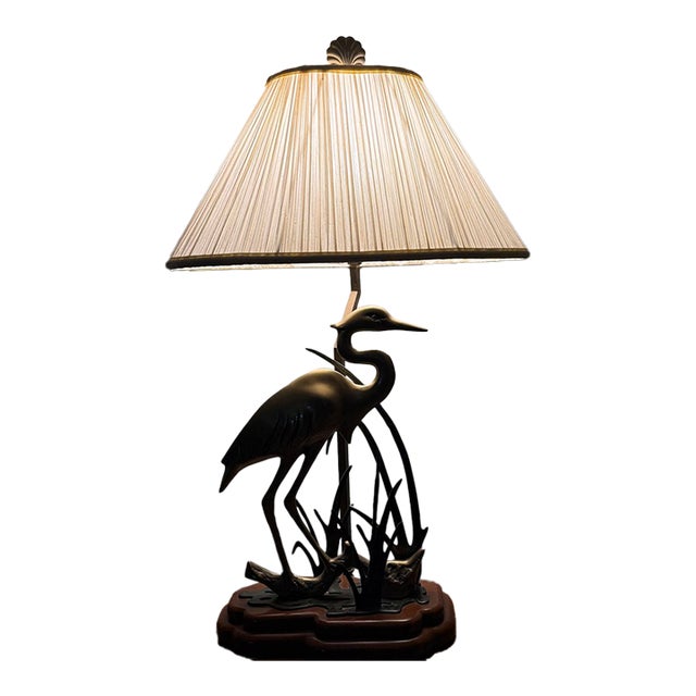 1990s Wildwood Figurative Brass Standing Crane in the Reeds Table Lamp For Sale