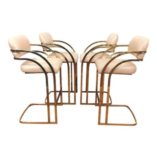 Brass Cantilever Bar Stools - Set of 4 For Sale