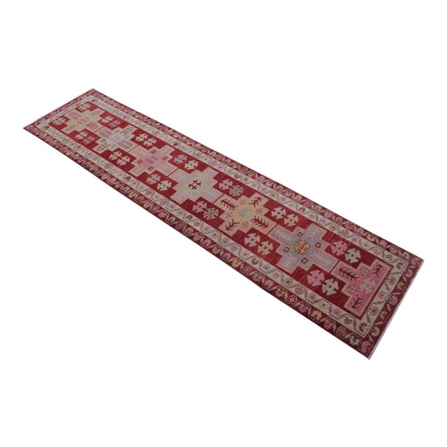 Kurdish Runner Rug . Hand-Knotted Herki Runner Rug Kitchen Island Hallway Decor - 2′9″ × 11′11″ For Sale