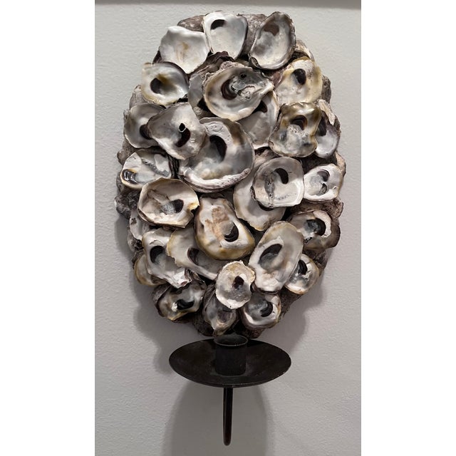 This wonderful pair of handmade real oyster shell encrusted wrought iron large candle wall sconces are perfectly at home...
