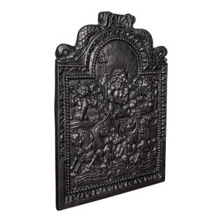 Antique Relief Fire Back, English Cast Iron Fireplace Reflector, Victorian, 1880 For Sale