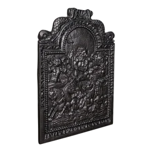 Antique Relief Fire Back, English Cast Iron Fireplace Reflector, Victorian, 1880