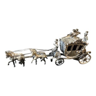 Antique European Staring Silver Miniature Horse Drawn Carriage For Sale