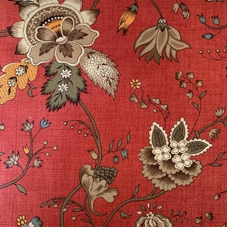 French General Moda Le Marais French Rouge Red Green Gold Taupe Botanical Floral Vine Fabric - 1.38 Yards For Sale