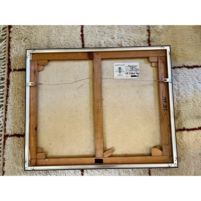 1964 Belgium French Vintage Mid Century Landscape Oil Painting Titled "La Ligne 130" (The Line 130) by Jean Maucourant For Sale In Los Angeles - Image 6 of 10