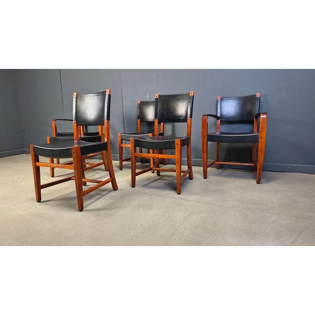 Vintage Spanish Leather and Wood Dining Chairs, 1970s, Set of 6 For Sale - Image 9 of 16