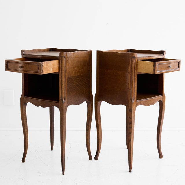 Pair of French Louis XV Style Oak Bedside Tables With Gallery Top For Sale - Image 9 of 18