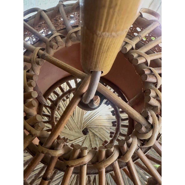 Copper Bamboo and Rattan Pendant Lamp with Chinoiserie Details by Louis Sognot, 1950 For Sale - Image 8 of 9