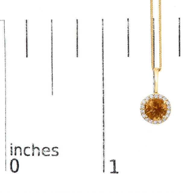 Early 21st Century 10K Yellow Gold Orange Citrine and 1/10 Cttw Diamond Accent Halo Pendant Necklace For Sale - Image 5 of 5