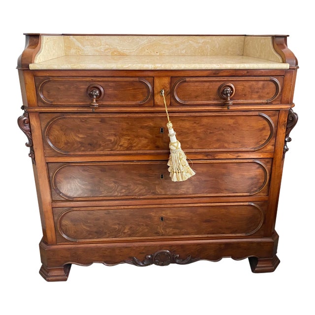 1940s Burled Marble Top Commode For Sale