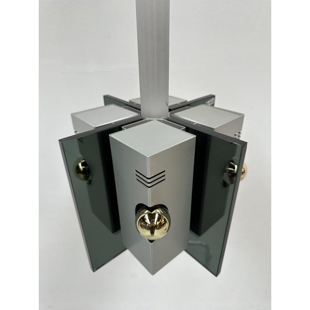 Metal Vintage Italian Pendant Lamp in Aluminium and Smoked Glass, 1970s For Sale - Image 7 of 15