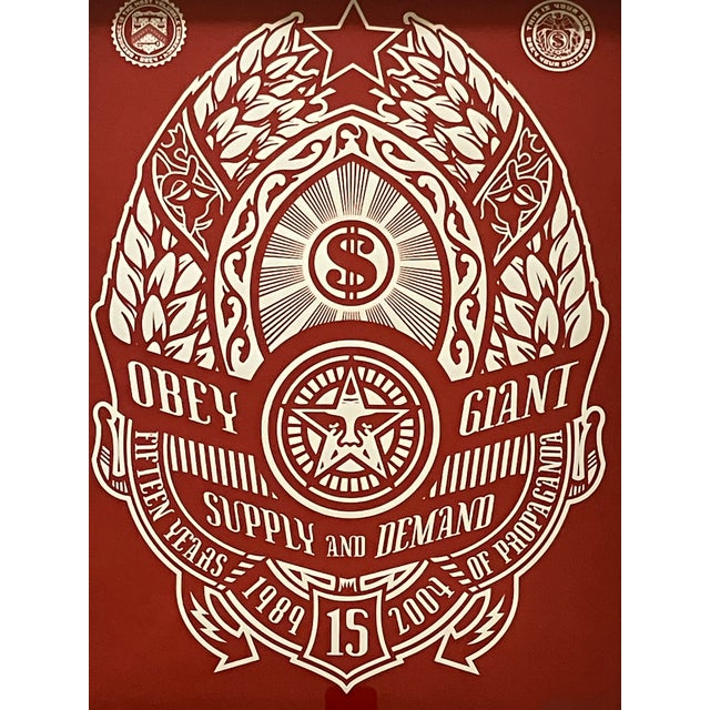 Shepard Fairey Shepard Fairey Framed Original Screen Print 'Supply & Demand in Red'- Signed, #82/300, 2004 For Sale - Image 4 of 6