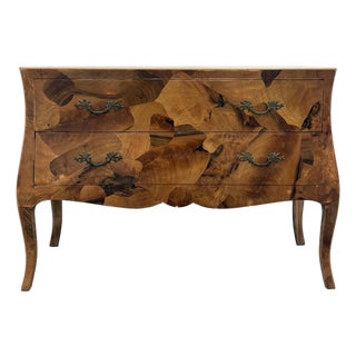 Vintage Burl Wood Bombe Chest of Drawers For Sale