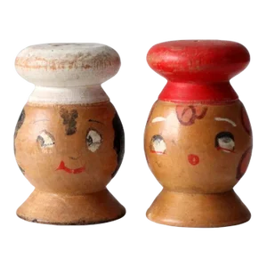 Mid Century Wood Salt & Pepper Shakers Set