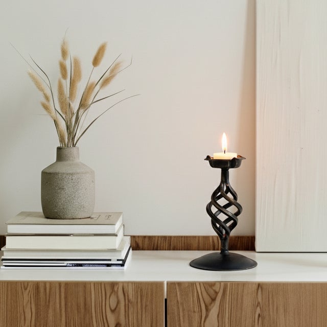 2020s Pinecone Candlestick | Handcrafted Metal Spiral Design Candle Holder for Rustic Decor For Sale - Image 5 of 5