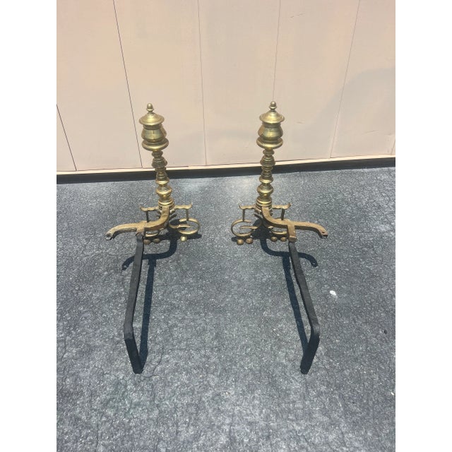 Antique English Brass Andirons - a Pair For Sale - Image 9 of 13