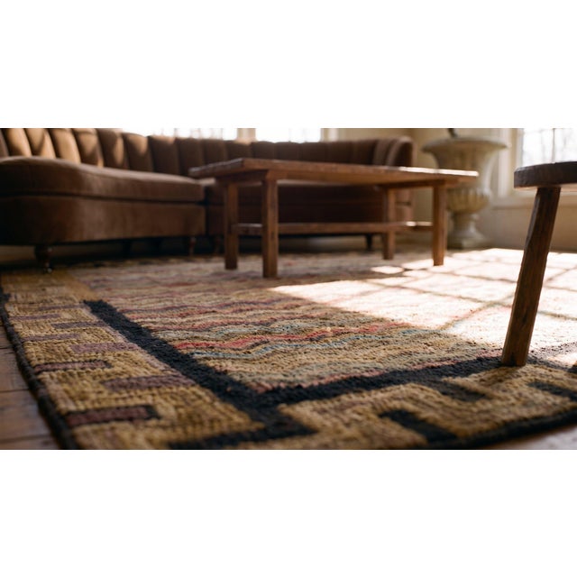 1890s Multicolor Geoemtric Antique American Hooked Rug 4'2"x4'10" Woven Wool Carpet For Sale - Image 13 of 15
