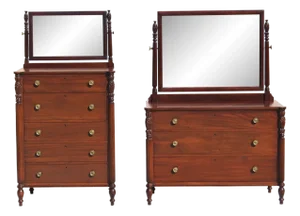 Antique Mahogany Dresser Set With Swivel Mirrors - Circa 1880 Victorian Bedroom Furniture