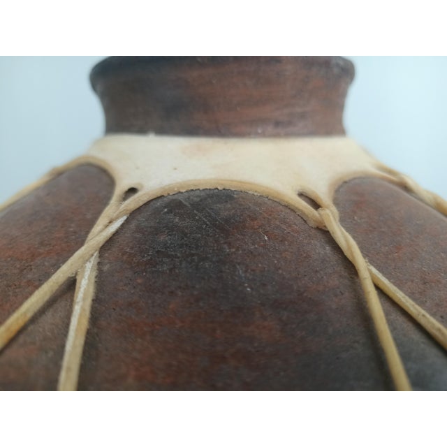 Tarahumara Olla Eartherware Water Jug With Rawhide Lacing and Display Stand For Sale - Image 11 of 17