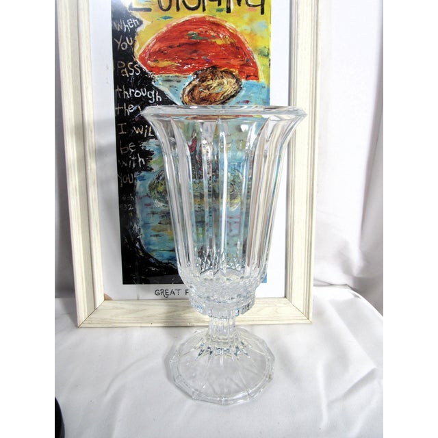 Mid-Century Modern Vintage Heavy Crystal Glass Hurricane Candle Lamp For Sale - Image 3 of 18