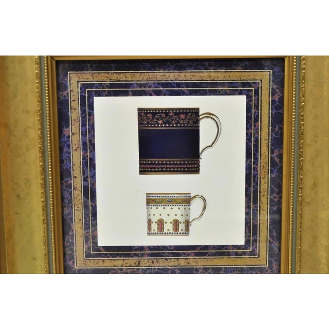 Late 20th Century Vintage Artistic Innovations Gold Framed Wall Art Print Plate and Cups, 3 Pc Set For Sale - Image 5 of 11