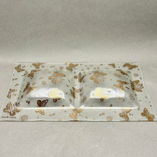 Vintage Mid Century Modern Georges Briard "Golden Butterflies" Glass Divided Serving Dish For Sale - Image 9 of 10