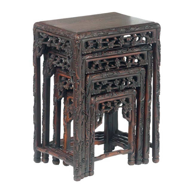 Chinese Antique Rosewood Chinese Nesting Tables Set of 4 For Sale - Image 3 of 12