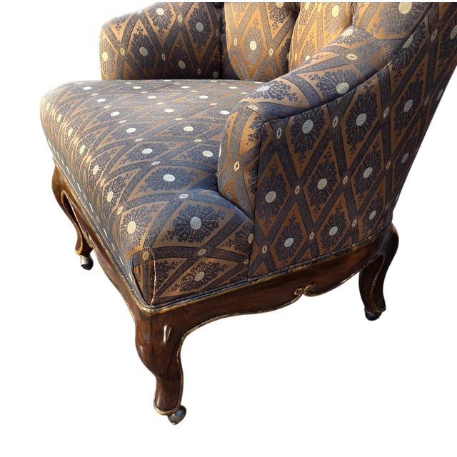 Textile Marge Carson Boudoir Lounge Accent Chair French Tuffed Wingback Armchair Regency For Sale - Image 7 of 11