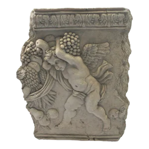 Vintage Cherub Wall Plaque Cherub in Garden Holding Grapes