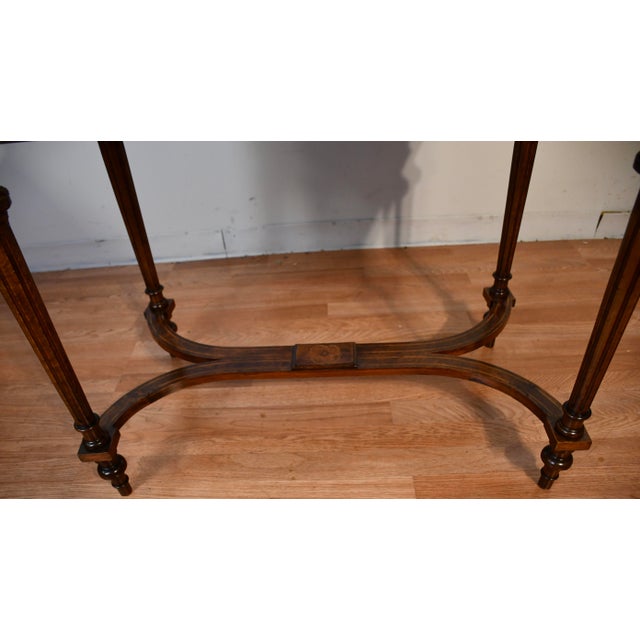 Wood 1900s Antique French Louis XVI Burl Walnut Satinwood Inlay Writing Desk For Sale - Image 7 of 18