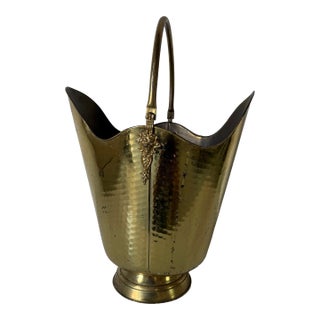 Vintage Hammered Brass Coal Scuttle Fireplace Bucket For Sale