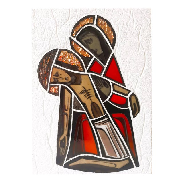 Stained Glass Tile Artwork with Sacral Maria and Jesus, 1950s For Sale