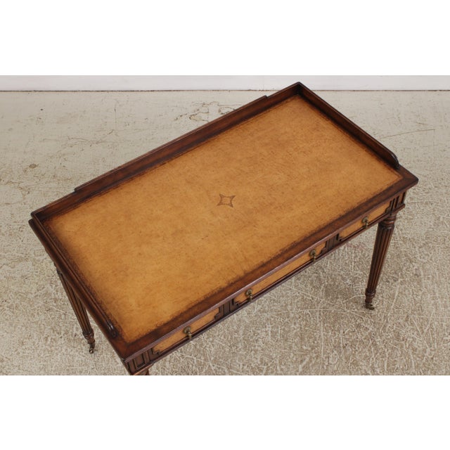 Wood Jonathan Charles Sheraton Leather Top Mahogany Desk For Sale - Image 7 of 16