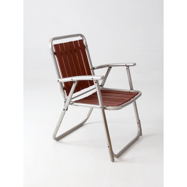 Vintage Mid-Century Aluminum and Wood Folding Lawn Chair For Sale - Image 15 of 15