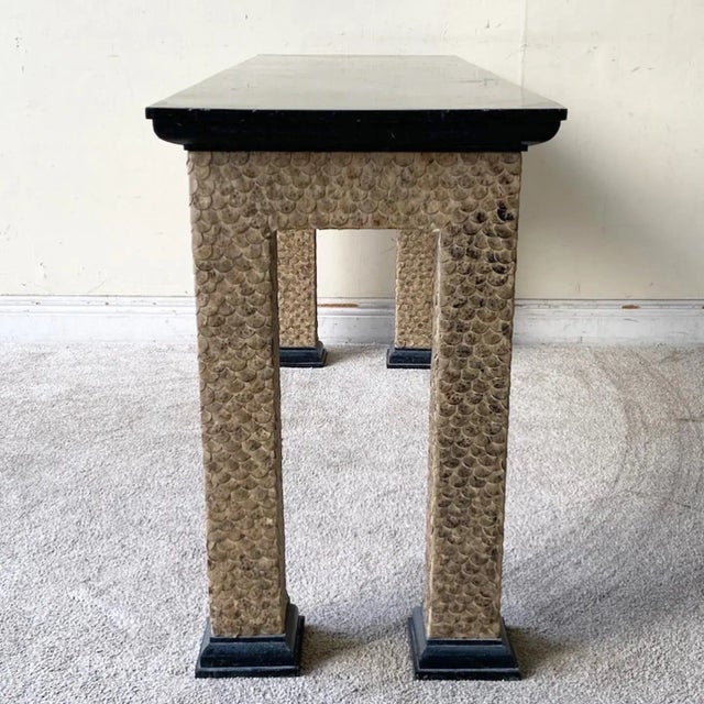 1990s Chinoiserie Black Tessellated Stone Top Console Table For Sale - Image 5 of 10