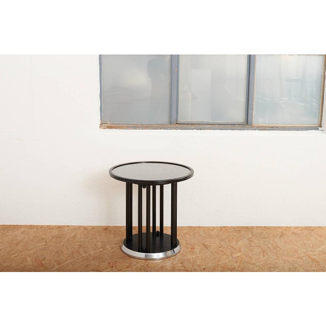 Fledermaus Side Table in Black Lacquered Wood with Metal Edge and Leather Glass Top by Josef Hoffmann for Wittmann, 1990s For Sale - Image 10 of 12