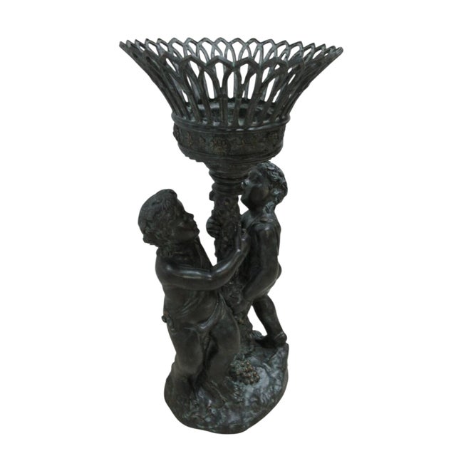 1980s Vintage Bronze Frolicking Boys Statue Italian Regency French Urn Planter For Sale - Image 5 of 12