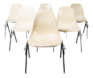 Stacking Off White Fibreglass DSS Dining Chairs from Eames, 1960s, Set of 4
