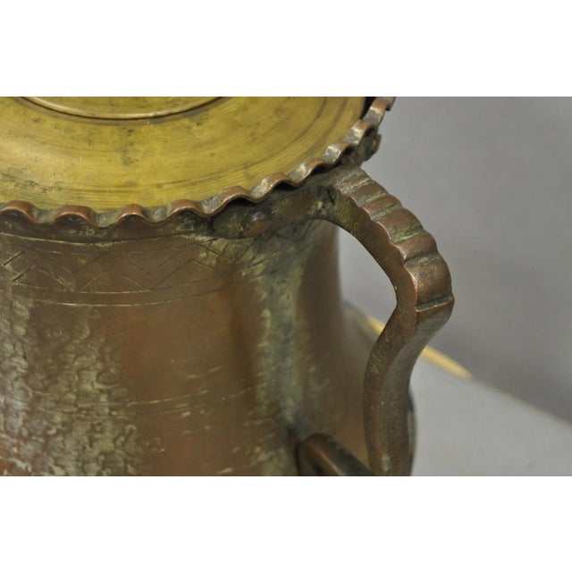Antique Anglo Indian Moroccan Hammered Copper Pitcher With Handle Table Lamp For Sale - Image 13 of 14
