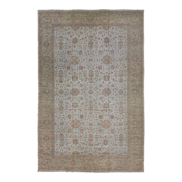 Gray Modern Oushak Style Oversized Wool Rug With Floral Design For Sale