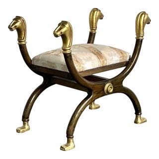 Vintage Egyptian Revival Gilt Ram’s Head Curule Seat For Sale
