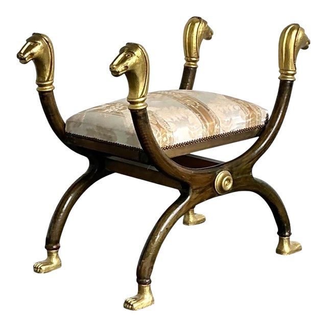 Vintage Egyptian Revival Gilt Ram’s Head Curule Seat For Sale