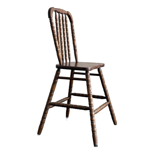 Antique English Tavern Chair C. 1900 Counter Height Turned Bobbin Spindle Back Chair in the Style of Windsor Seating For Sale